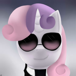 Size: 2000x2000 | Tagged: safe, artist:13light, imported from derpibooru, sweetie belle, pony, unicorn, clothes, female, solo, suit, sunglasses