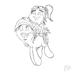 Size: 900x900 | Tagged: safe, artist:drizziedoodles, imported from derpibooru, oc, oc:honey drizzle, crossover, riding, vanellope von schweetz, wreck-it ralph