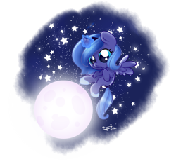 Size: 1669x1560 | Tagged: safe, artist:pomnoi, imported from derpibooru, princess luna, chibi, female, filly, moon, simple background, solo, transparent background, woona