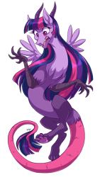 Size: 720x1280 | Tagged: safe, artist:heilos, imported from derpibooru, twilight sparkle, draconequus, draconequified, female, long mane, paw pads, paws, shocked, solo, species swap, twikonequus, twilight sparkle (alicorn)