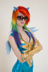 Size: 801x1200 | Tagged: safe, artist:pyrotempertantrum, imported from derpibooru, rainbow dash, human, cosplay, irl, irl human, photo, wonderbolts uniform