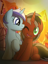 Size: 774x1032 | Tagged: safe, artist:drawponies, imported from derpibooru, minuette, oc, oc:phantom, pony, unicorn, canon x oc, cheek kiss, female, kissing, male, red and black oc, shipping, straight