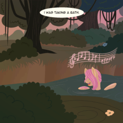 Size: 800x800 | Tagged: safe, artist:couchcrusader, imported from derpibooru, fluttershy, drider, monster pony, original species, spiderpony, comic:children of everfree, alternate universe, animated, bath, bobby darin, everfree forest, eyes closed, filly, floating, music notes, open mouth, singing, smiling, song reference, species swap, spidershy, splish splash (song), tumblr