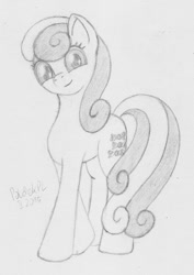 Size: 751x1063 | Tagged: safe, artist:poldekpl, imported from derpibooru, bon bon, sweetie drops, female, monochrome, pencil drawing, solo, traditional art