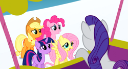 Size: 1099x597 | Tagged: safe, imported from derpibooru, screencap, applejack, fluttershy, pinkie pie, rarity, twilight sparkle, sonic rainboom (episode)