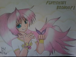 Size: 1600x1200 | Tagged: safe, artist:navyblue-gabriel, imported from derpibooru, fluttershy, human, female, humanized, solo, traditional art