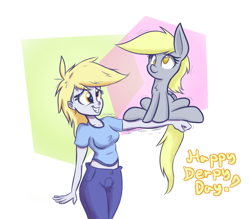 Size: 800x700 | Tagged: safe, artist:heir-of-rick, imported from derpibooru, derpy hooves, pegasus, pony, equestria girls, behaving like a bird, cute, derpabetes, derpy day, derpy day 2015, human ponidox, impossibly large ears, midriff, square crossover