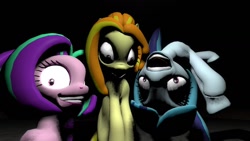 Size: 1280x720 | Tagged: safe, artist:slanderoptim7th, imported from derpibooru, adagio dazzle, aria blaze, sonata dusk, pony, 3d, nightmare fuel, the dazzlings, trio