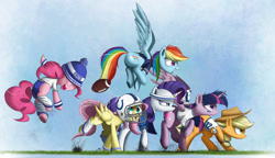 Size: 2500x1444 | Tagged: safe, artist:ncmares, imported from derpibooru, applejack, fluttershy, pinkie pie, rainbow dash, rarity, twilight sparkle, alicorn, pony, american football, andrew luck, butt, derp, female, helmet, indianapolis colts, mane six, mare, nfl, plot, super bowl, super bowl xlix, throwing things at fluttershy, twilight sparkle (alicorn)