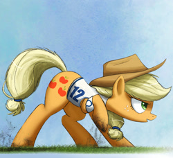 Size: 1500x1368 | Tagged: safe, artist:ncmares, imported from derpibooru, part of a set, applejack, earth pony, pony, american football, andrew luck, female, indianapolis colts, nfl, raised hoof, solo, super bowl, super bowl xlix