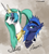 Size: 2894x3244 | Tagged: safe, artist:sakuracheetah, imported from derpibooru, princess celestia, princess luna, alternate hairstyle, looking back, ponytail, prince artemis, prince solaris, royal brothers, rule 63