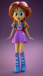 Size: 1080x1920 | Tagged: safe, artist:3d thread, artist:creatorofpony, imported from derpibooru, pinkie pie, sunset shimmer, equestria girls, /mlp/, 3d, 3d model, blender, boots, clothes, high heel boots, rubber boots, shirt, shoes, smiling, sunset shimmer boots