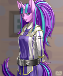 Size: 1000x1200 | Tagged: safe, artist:m@k, imported from derpibooru, starlight glimmer, anthro, unicorn, the cutie map, clothes, female, solo, uniform