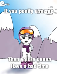 Size: 445x578 | Tagged: safe, artist:kill joy, imported from derpibooru, double diamond, earth pony, pony, bad time, blatant lies, funny, helmet, male, meme, mountain, ponified, skis, snow, solo, south park, stallion, you're gonna have a bad time