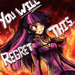 Size: 750x750 | Tagged: safe, artist:lumineko, imported from derpibooru, twilight sparkle, human, angry, clothes, female, fire, humanized, rage, solo