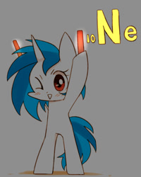Size: 800x1000 | Tagged: safe, artist:joycall6, imported from derpibooru, part of a set, vinyl scratch, pony, series:joycall6's periodic table, :>, bipedal, blushing, chemistry, female, glowstick, hoof hold, looking at you, neon, periodic table, smiling, solo, wink