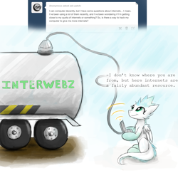 Size: 1500x1500 | Tagged: safe, artist:vulpessentia, imported from derpibooru, oc, oc only, oc:patch, original species, blue hair, computer, fur, furry, laptop computer, non-pony oc, truck, wings