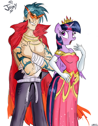 Size: 612x784 | Tagged: safe, artist:jowyb, artist:jowybean, imported from derpibooru, twilight sparkle, alicorn, anthro, human, clothes, crossover, dress, kamina, tengen toppa gurren lagann, twilight sparkle (alicorn)