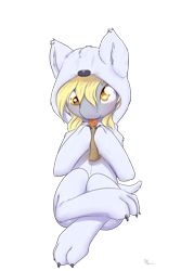 Size: 1200x1800 | Tagged: safe, artist:alasou, imported from derpibooru, derpy hooves, pegasus, pony, :p, animal costume, clothes, cute, derpabetes, female, hoof hold, licking, mare, simple background, smiling, solo, tongue out, transparent background