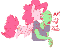 Size: 1253x1005 | Tagged: safe, artist:nobody, imported from derpibooru, pinkie pie, oc, oc:anon, human, behaving like a dog, horses doing horse things, licking