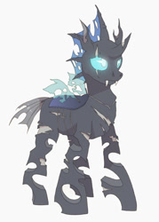 Size: 644x900 | Tagged: safe, artist:lonelycross, imported from derpibooru, oc, oc only, oc:dirge, changeling, blue changeling, changeling oc, simple background, solo