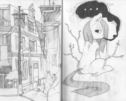 Size: 1280x1027 | Tagged: safe, artist:lonelycross, imported from derpibooru, marble pie, female, monochrome, sketch, solo, traditional art