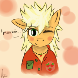 Size: 2000x2000 | Tagged: safe, artist:kaine, imported from derpibooru, applejack, bed mane, clothes, doodle, female, messy mane, morning ponies, pajamas, solo