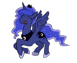 Size: 975x800 | Tagged: safe, artist:jargon scott, imported from derpibooru, princess luna, crown, eyes closed, female, happy, hoof shoes, jewelry, open mouth, peytral, prancing, regalia, simple background, smiling, solo, white background