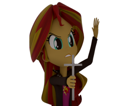 Size: 1280x1080 | Tagged: safe, artist:creatorofpony, imported from derpibooru, sunset shimmer, equestria girls, /mlp/, 3d, 3d model, blender, christian sunset shimmer, christianity, clothes, cross, crucifix, female, frown, jacket, leather jacket, religion, shirt, simple background, solo, the power of christ compels you, transparent background