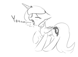 Size: 1280x938 | Tagged: safe, artist:darkflame75, imported from derpibooru, princess luna, female, filly, monochrome, sleepy, solo, woona, yawn