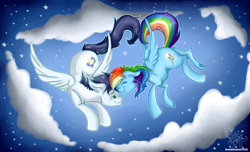 Size: 2800x1700 | Tagged: safe, artist:downpourpony, imported from derpibooru, rainbow dash, soarin', backwards cutie mark, female, male, shipping, soarindash, straight