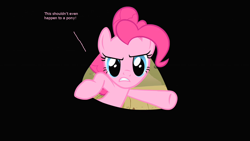 Size: 1280x720 | Tagged: safe, edit, edited screencap, imported from derpibooru, screencap, pinkie pie, over a barrel, female, fourth wall, looney tunes, reference, solo, text
