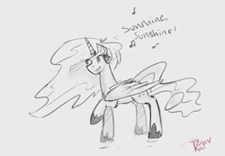 Size: 2005x1385 | Tagged: safe, artist:ponykai, imported from derpibooru, princess celestia, pony, cute, female, mare, singing, sketch, solo