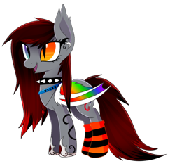 Size: 920x868 | Tagged: dead source, safe, artist:scarlet-spectrum, imported from derpibooru, oc, oc only, bat pony, pony, choker, clothes, donut steel, heterochromia, piercing, ponysona, simple background, socks, solo, spiked choker, striped socks, tattoo, transparent background, what has science done