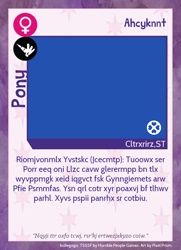 Size: 788x1088 | Tagged: safe, artist:pixel-prism, imported from derpibooru, oc, oc only, oc:ahcyknnt, changeling, twilight sparkle's secret shipfic folder, blue screen of death, cipher, pony card, solo, text, vigenére cipher
