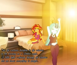 Size: 953x806 | Tagged: safe, artist:discorded-joker, imported from derpibooru, sonata dusk, sunset shimmer, equestria girls, rainbow rocks, cute, female, lesbian, lyrics, photoshop, seals and croft, shipping, smiling, song reference, sunata, sunset