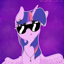 Size: 1024x1024 | Tagged: safe, artist:suenden-hund, imported from derpibooru, twilight sparkle, alicorn, pony, cross of st peter, female, galaxy, hipster, inverted cross, mare, necklace, solo, sunglasses, twilight sparkle (alicorn)