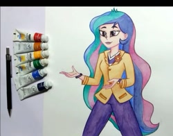 Size: 705x553 | Tagged: artist needed, safe, imported from derpibooru, princess celestia, equestria girls, female, principal celestia, solo, traditional art, watercolor painting