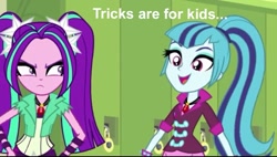 Size: 1020x579 | Tagged: safe, imported from derpibooru, aria blaze, sonata dusk, equestria girls, rainbow rocks, dragon ball, dragonball z abridged, image macro, meme