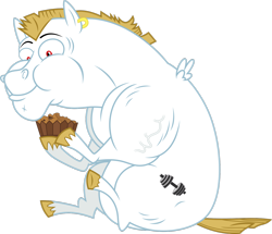 Size: 1600x1375 | Tagged: safe, artist:chainchomp2, imported from derpibooru, bulk biceps, pegasus, pony, rainbow falls, .svg available, apple brown betty (food), ear piercing, earring, eating, food, jewelry, male, piercing, simple background, sitting, solo, stallion, transparent background, vector, vein