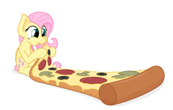 Size: 5005x3177 | Tagged: safe, artist:zutheskunk, imported from derpibooru, fluttershy, pegasus, pony, absurd resolution, belly button, cute, daaaaaaaaaaaw, eating, female, food, mare, mushroom, nom, olive, pizza, puffy cheeks, shyabetes, simple background, sitting, solo, soy sausage, vector, weapons-grade cute, white background