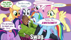 Size: 680x383 | Tagged: safe, imported from derpibooru, applejack, fluttershy, pinkie pie, rainbow dash, rarity, twilight sparkle, 1000 years in photoshop, cory baxter, cory in the house, kyle massey, mane six, swag