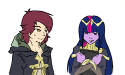 Size: 1899x1129 | Tagged: safe, artist:nayaasebeleguii, imported from derpibooru, normal norman, twilight sparkle, equestria girls, /mlp/, background human, book, fire emblem, fire emblem awakening, fire emblem: awakening, tharja