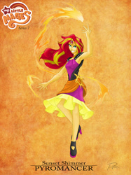 Size: 1024x1366 | Tagged: safe, artist:didj, imported from derpibooru, sunset shimmer, human, my little mages, armpits, female, fiery shimmer, high heels, humanized, pyromancer, pyromancy, shoes, solo