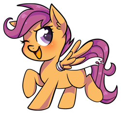 Size: 1428x1332 | Tagged: safe, artist:voraire, imported from derpibooru, scootaloo, pegasus, pony, bandage, bandaged wing, blank flank, cute, cutealoo, female, filly, foal, one eye closed, open mouth, raised hoof, simple background, solo, spread wings, transparent background, wings, wink