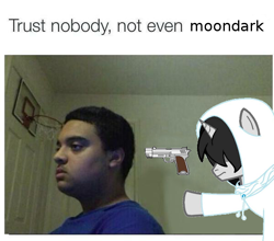 Size: 600x527 | Tagged: safe, imported from derpibooru, oc, oc only, oc:moondark, 1000 hours in ms paint, gun, ms paint, op is a duck, trust nobody not even yourself