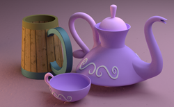 Size: 1000x614 | Tagged: safe, artist:3d thread, imported from derpibooru, /mlp/, 3d, 3d model, blender, cup, mug, tankard, teacup, teapot, wip