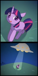 Size: 450x900 | Tagged: safe, artist:youhoujou, imported from derpibooru, twilight sparkle, pony, unicorn, light beams, ufo, unicorn twilight