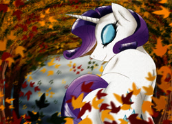 Size: 1600x1160 | Tagged: safe, artist:spiritofthwwolf, imported from derpibooru, rarity, unicorn, autumn, butt, eyes closed, female, leaves, mare, plot, solo