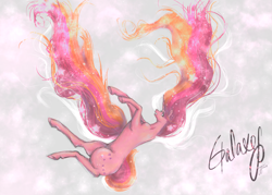 Size: 2682x1921 | Tagged: safe, artist:january-joy, imported from derpibooru, galaxy (g1), ethereal mane, falling, female, g1, realistic, solo
